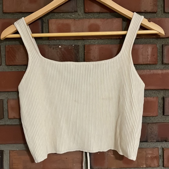 Everybody talks ribbed cropped wrap front topper tie front tan used - Picture 6 of 7